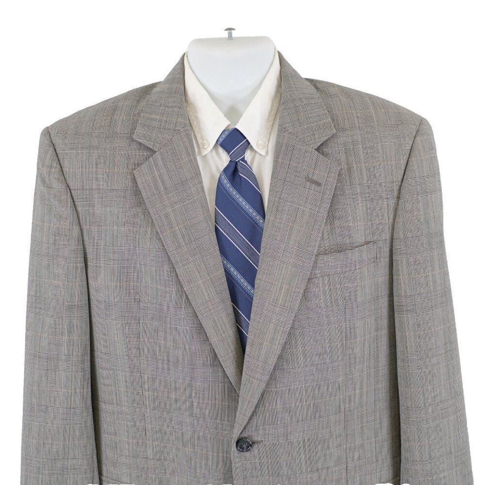 Jos A Bank Wool Cream Black Plaid W/ Orange Windowpane Sport Coat 42L‎ 2 Button